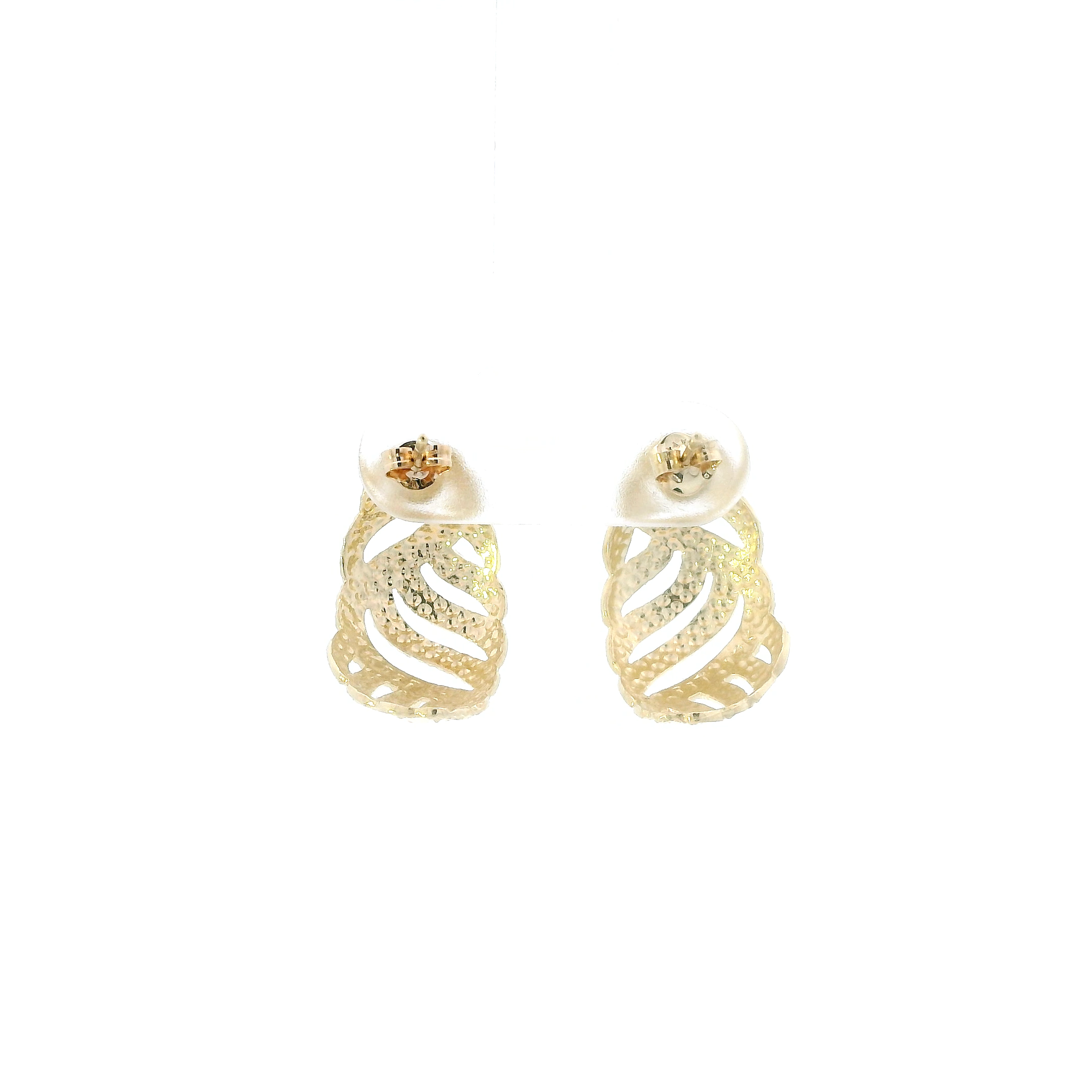 14K Yellow Gold Diamond Cut Filigree Curved Earrings
