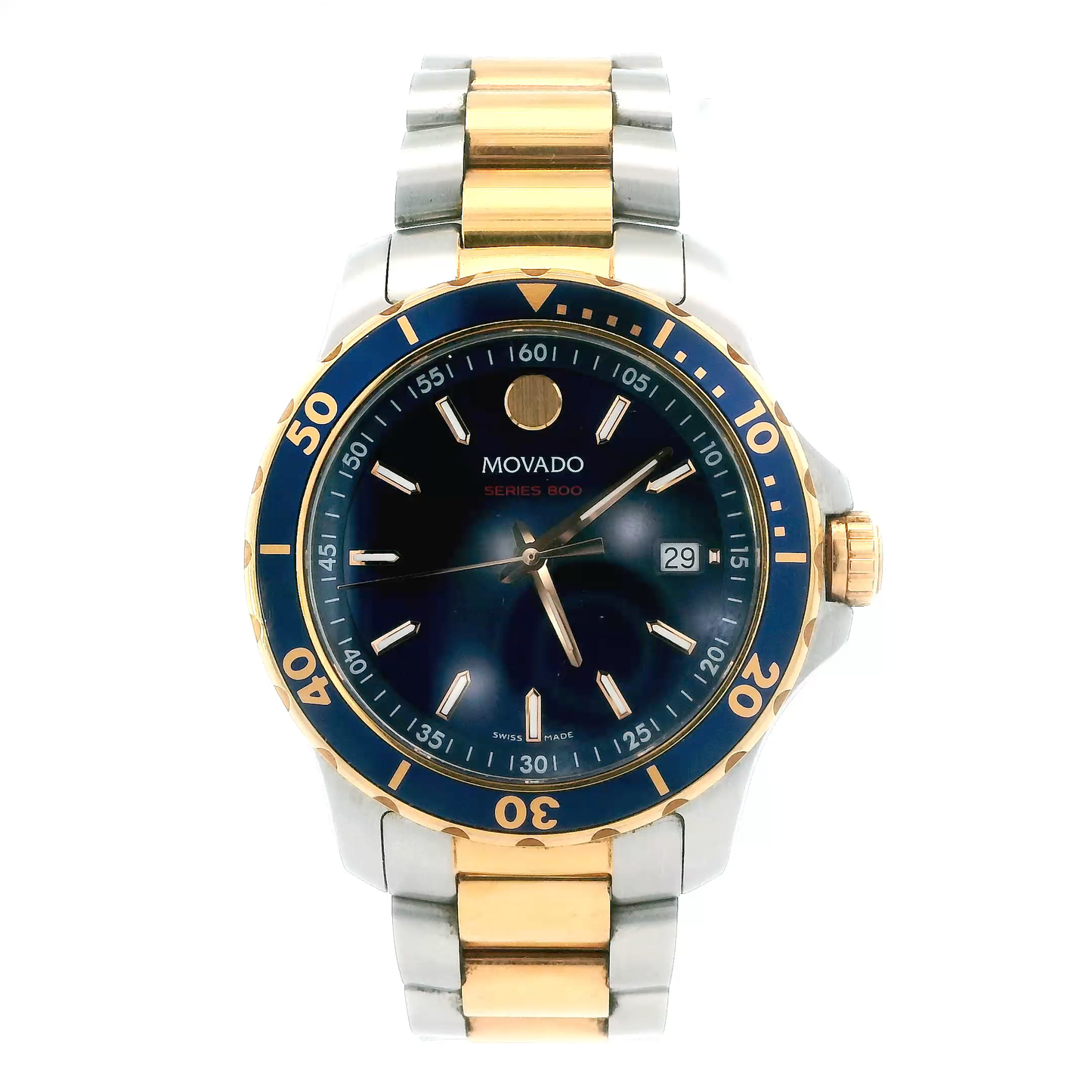 Movado Series 800 Blue Dial Two-Tone Mens Wristwatch - Series 800