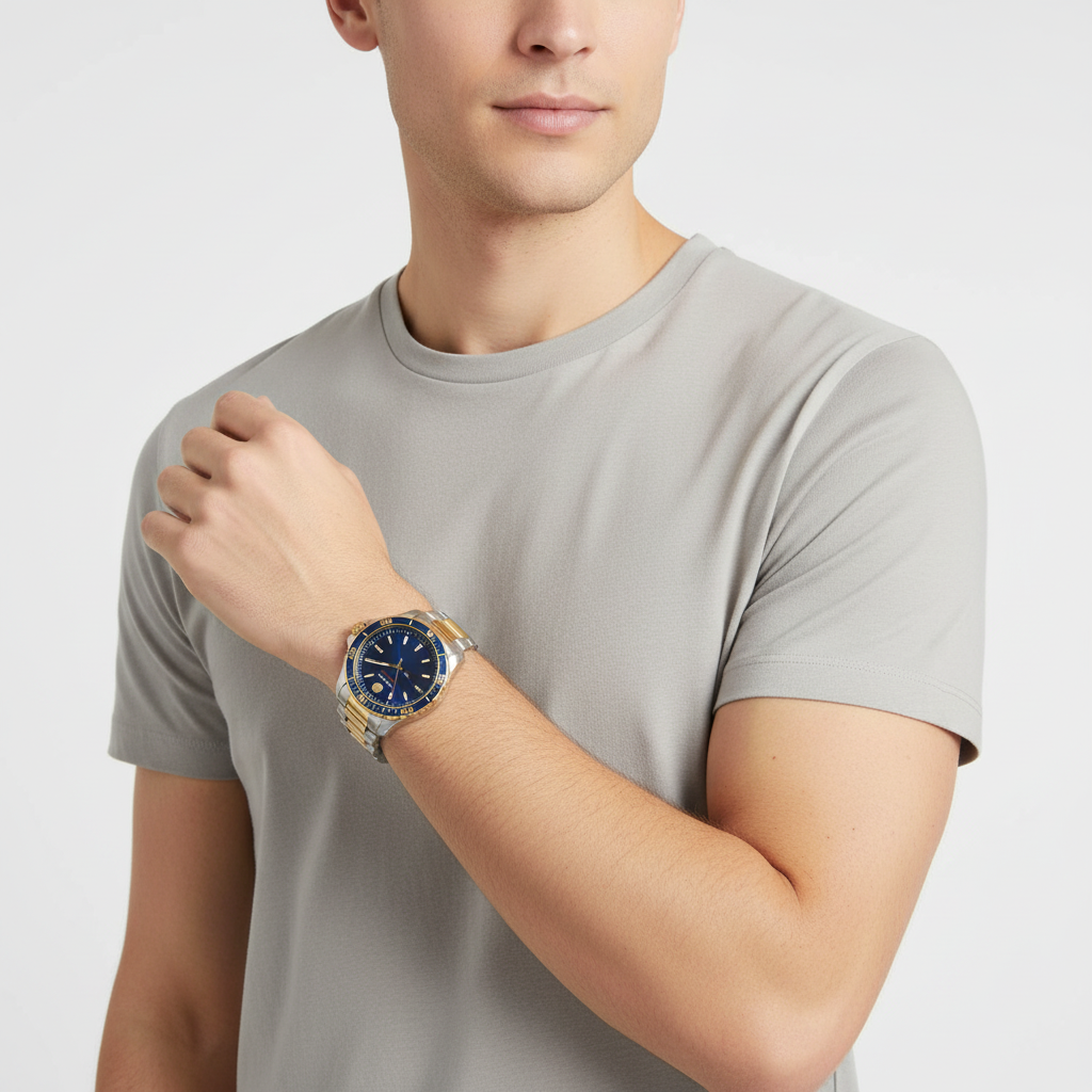 Movado Series 800 Blue Dial Two-Tone Mens Wristwatch - Series 800