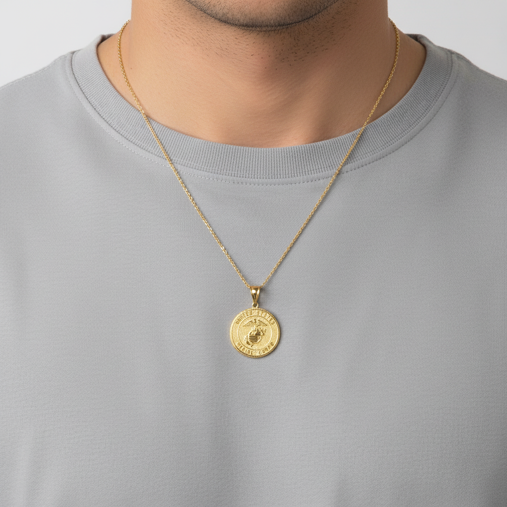 14K Yellow Gold Marine Corps & Prayer Pendant