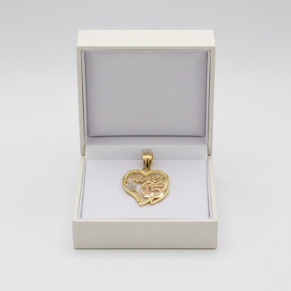 10K Tri Color "Sweet 15" Heart Pendant