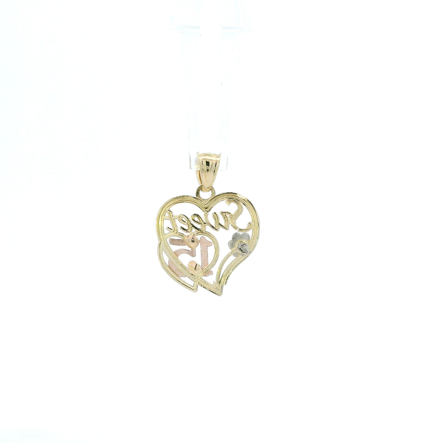 10K Tri Color "Sweet 15" Heart Pendant