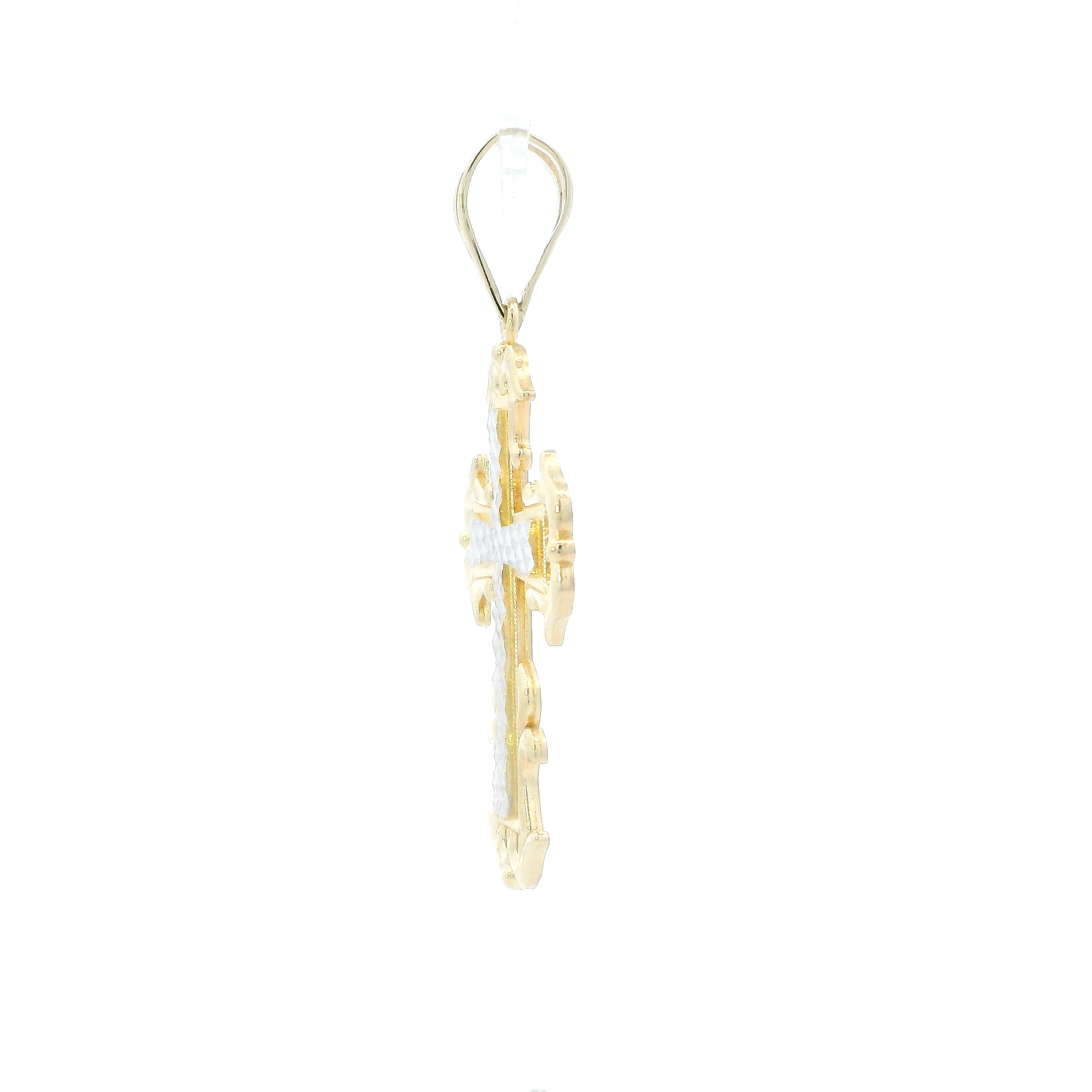 14K Yellow & White Gold Diamond Cut Cross Pendant