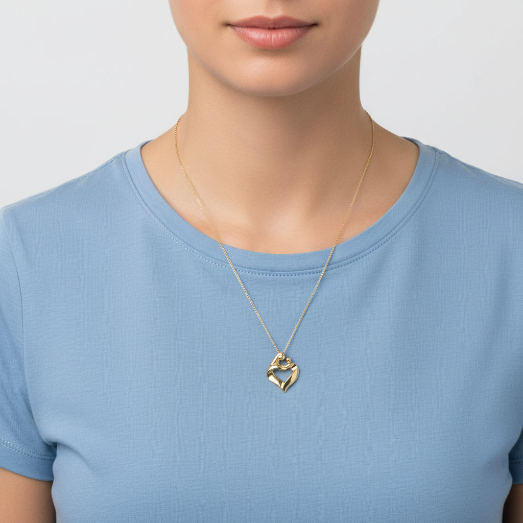 10K Yellow Gold Mother & Child Heart Pendant