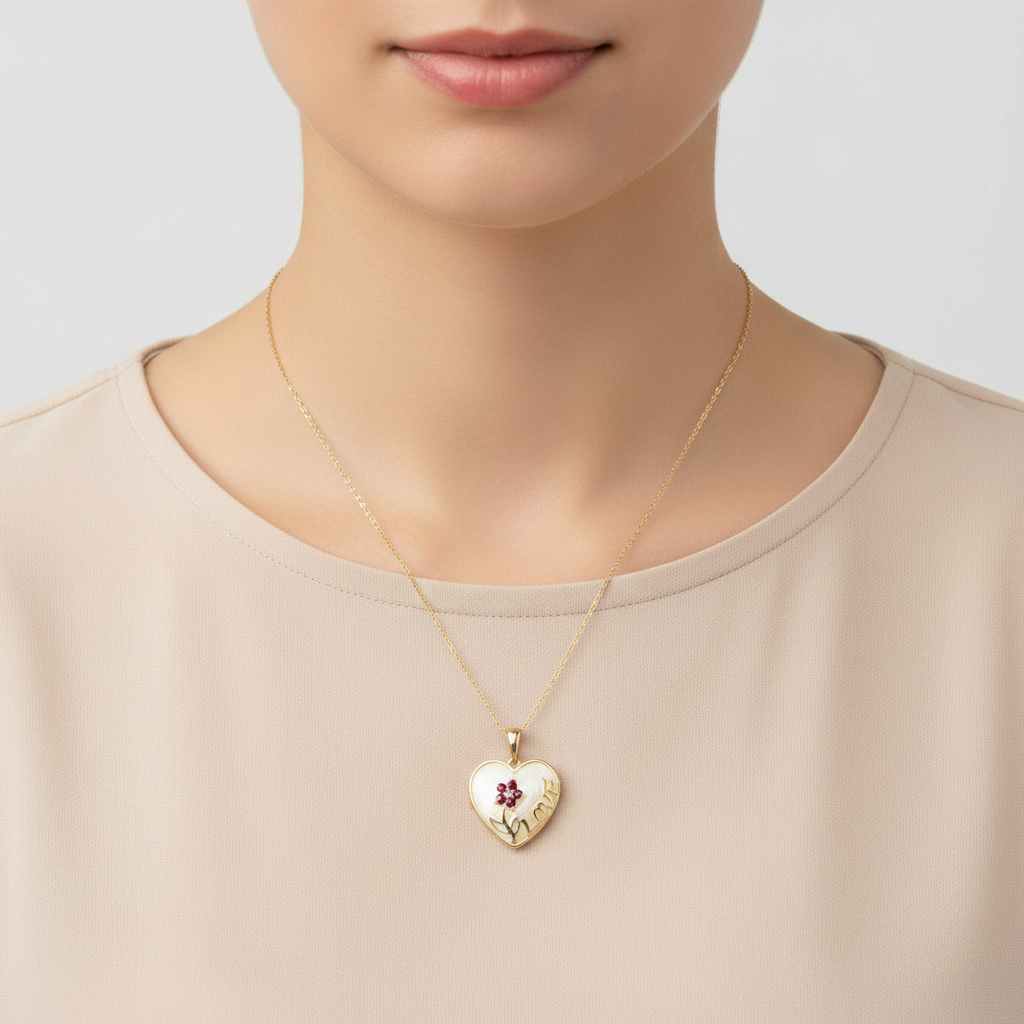 10K Yellow Gold Ruby & Diamond Mother Of Pearl 