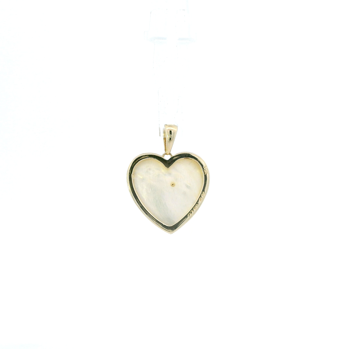 10K Yellow Gold Ruby & Diamond Mother Of Pearl "Love" Heart Pendant - 0.01ct