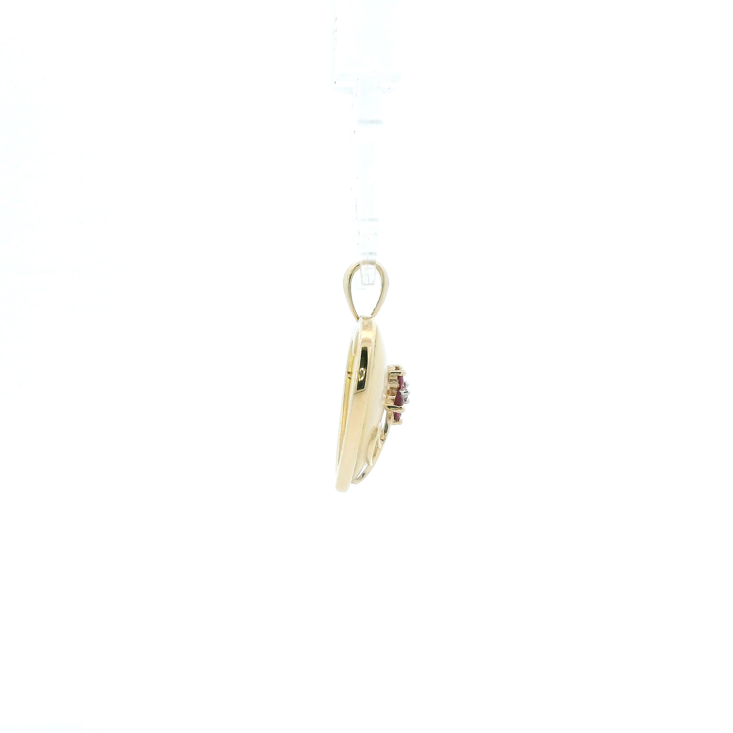 10K Yellow Gold Ruby & Diamond Mother Of Pearl "Love" Heart Pendant - 0.01ct