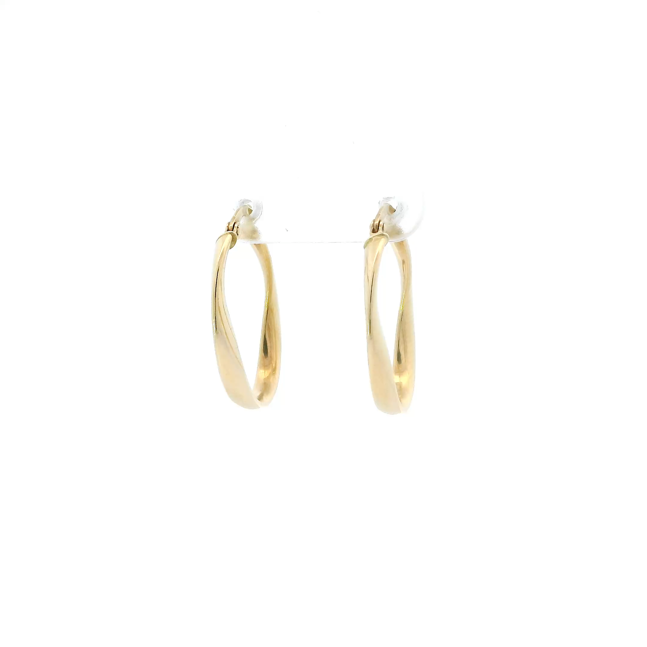14K Yellow Gold Oval Wavy Hoop Earrings