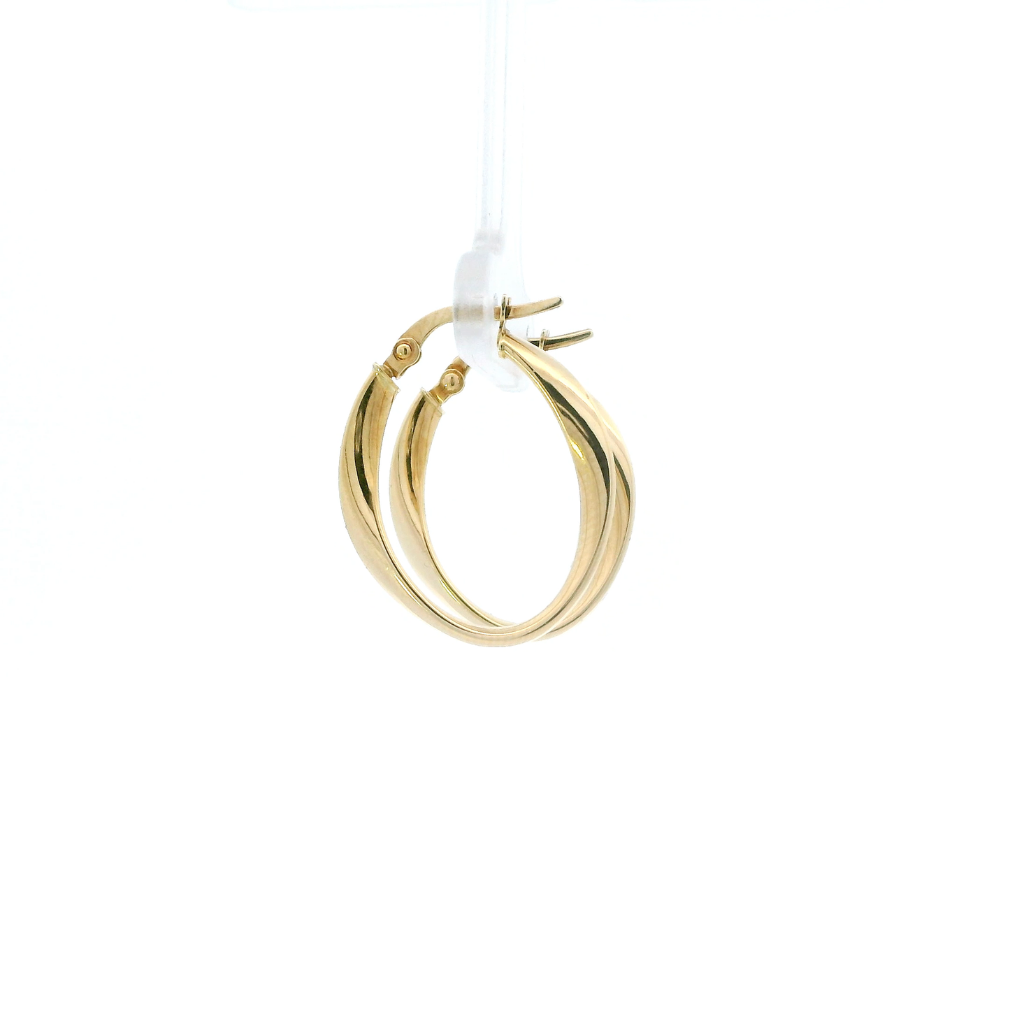 14K Yellow Gold Oval Wavy Hoop Earrings