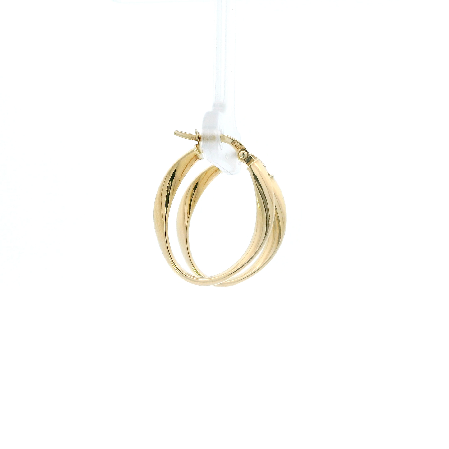 14K Yellow Gold Oval Wavy Hoop Earrings
