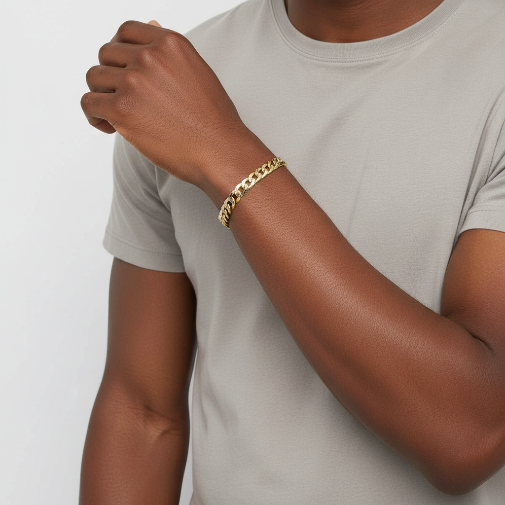 14K Yellow Gold 8.25" Diamond Cut Curb Bracelet