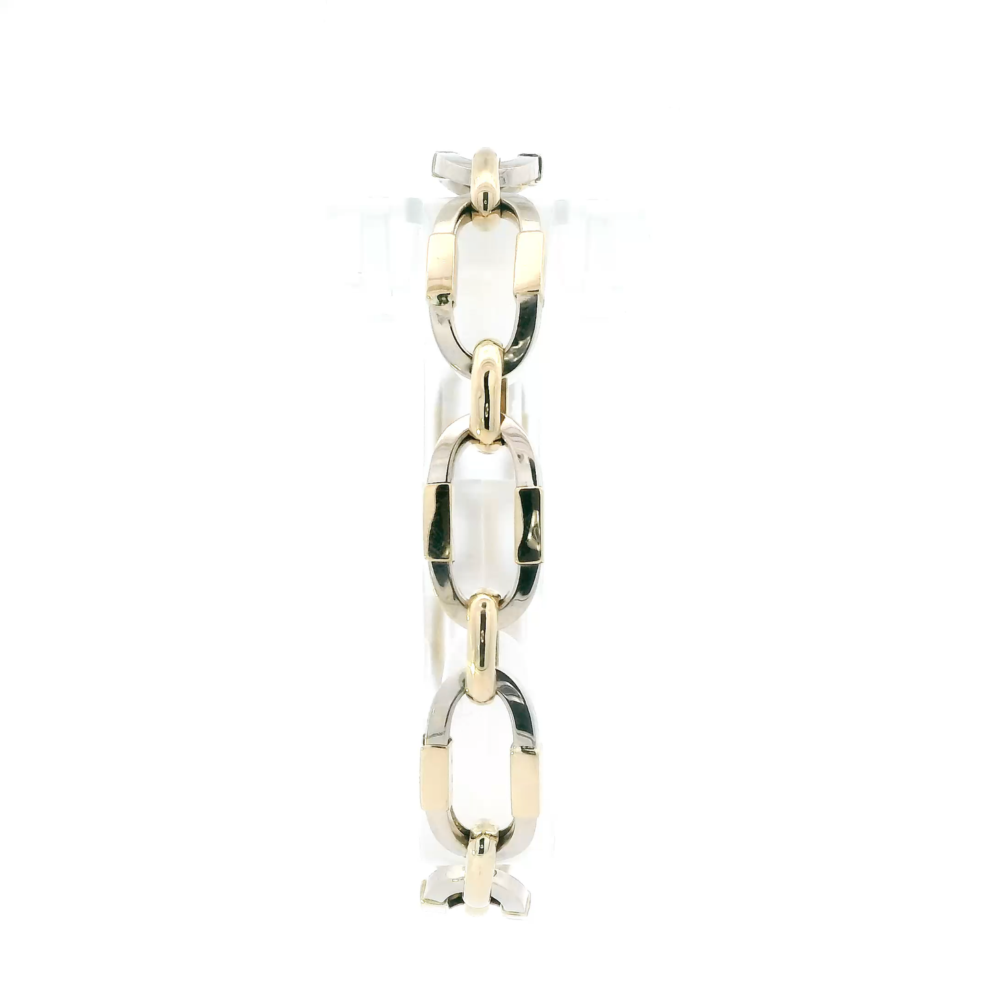 14K White & Yellow 7.25" Gold Oval Hollow Link Bracelet