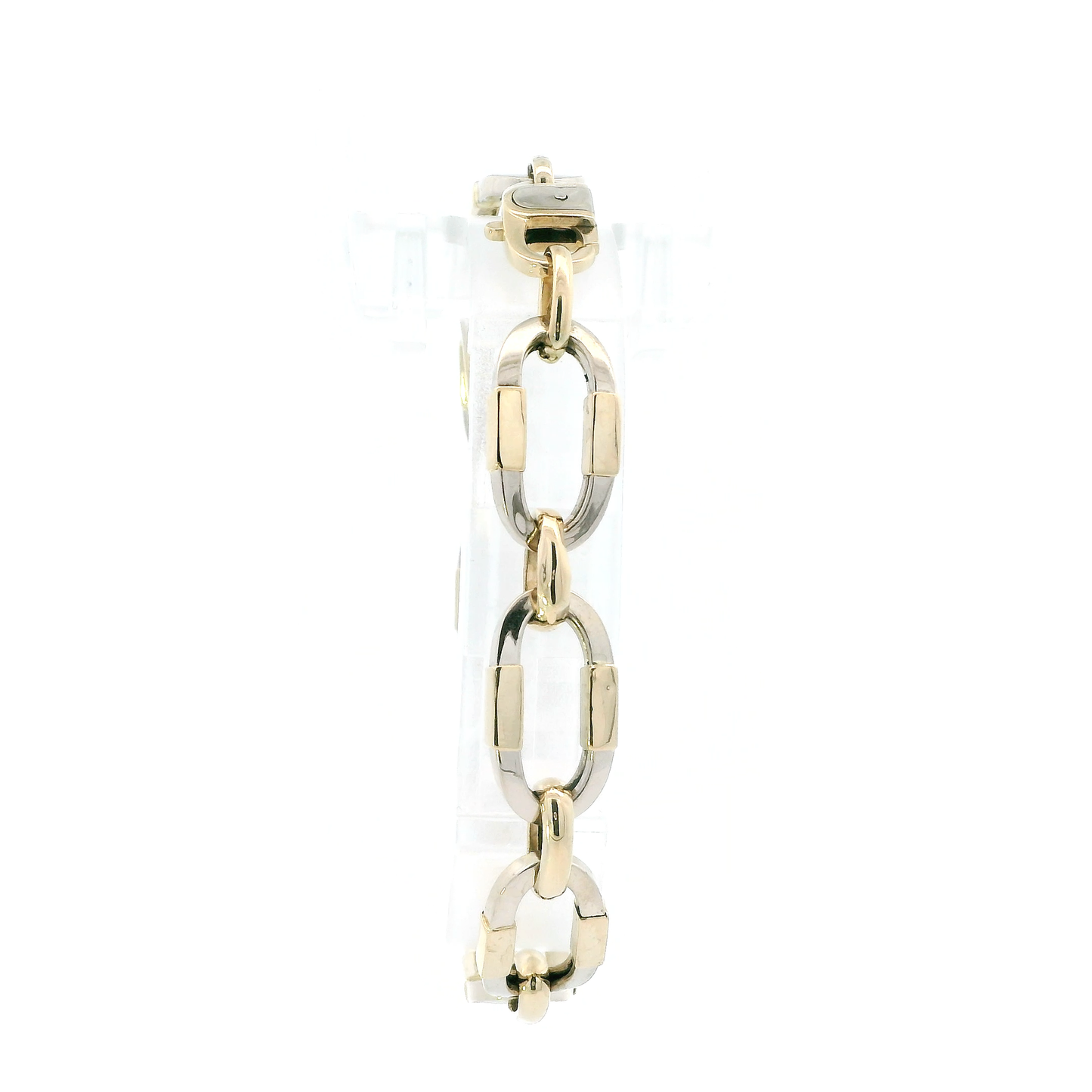 14K White & Yellow 7.25" Gold Oval Hollow Link Bracelet