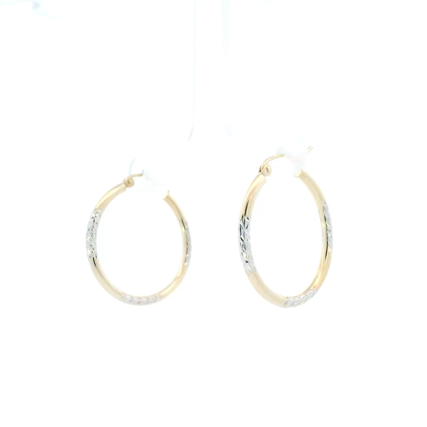14K White & Yellow Diamond Cut Tube Hoop Earrings