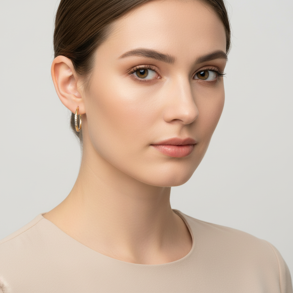 14K White & Yellow Diamond Cut Tube Hoop Earrings