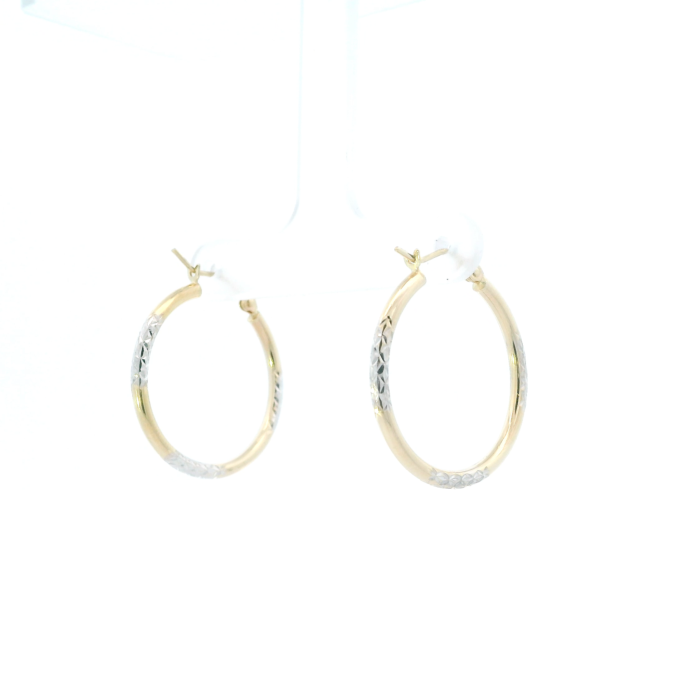 14K White & Yellow Diamond Cut Tube Hoop Earrings