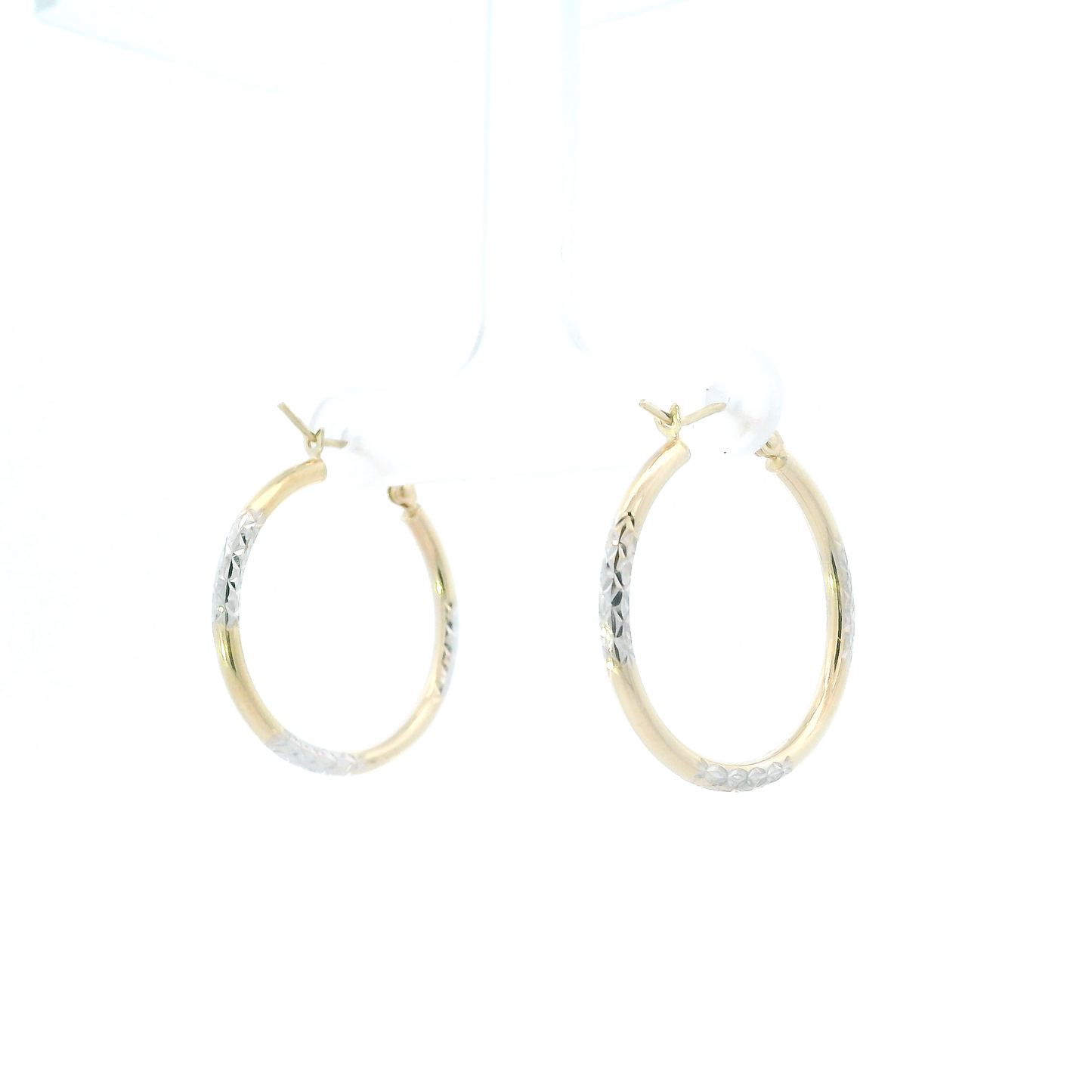 14K White & Yellow Diamond Cut Tube Hoop Earrings