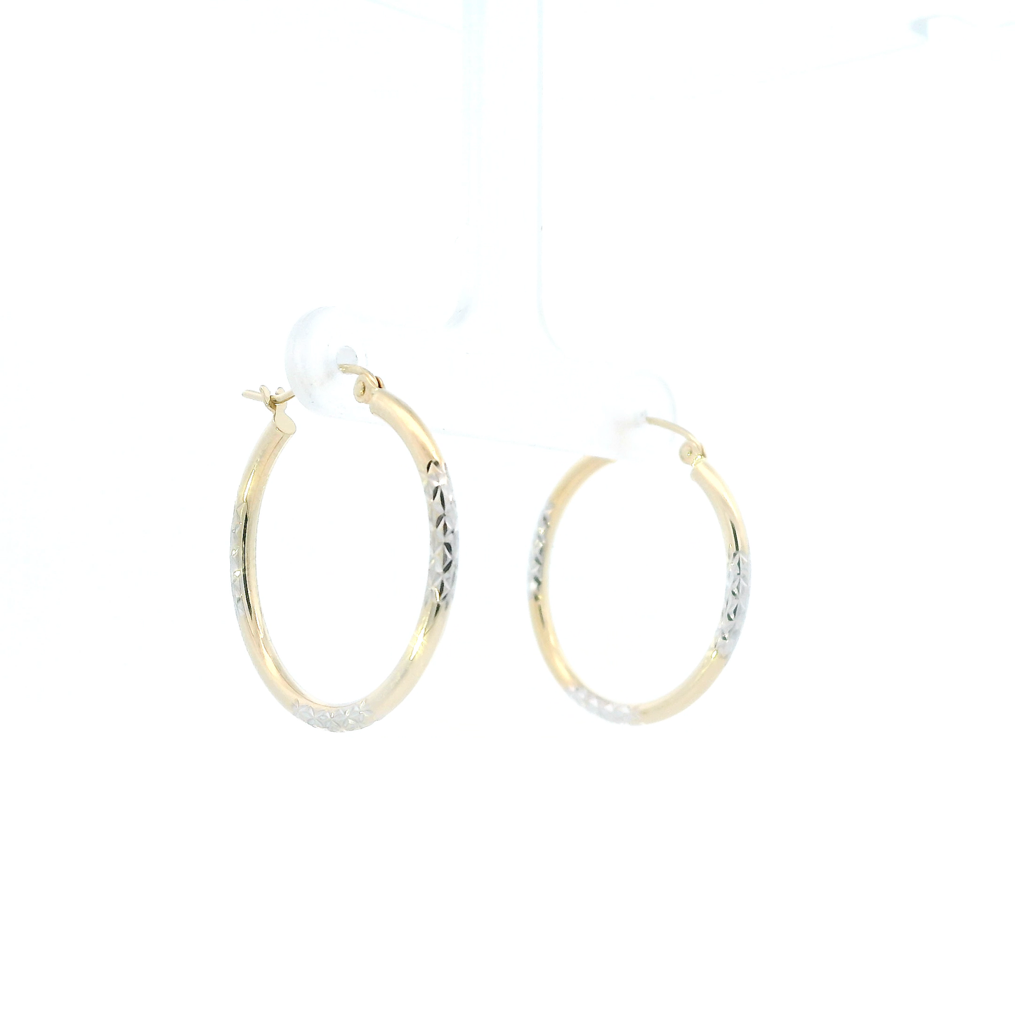 14K White & Yellow Diamond Cut Tube Hoop Earrings