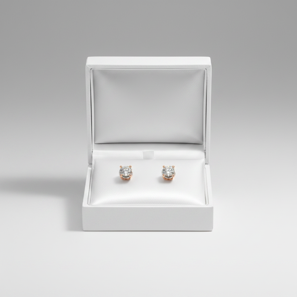 14K Rose Gold Diamond Screwback Earrings - 1.08ct