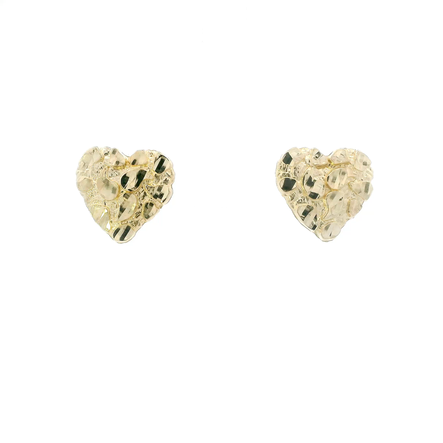 10K Yellow Gold Nugget Heart Stud Earrings