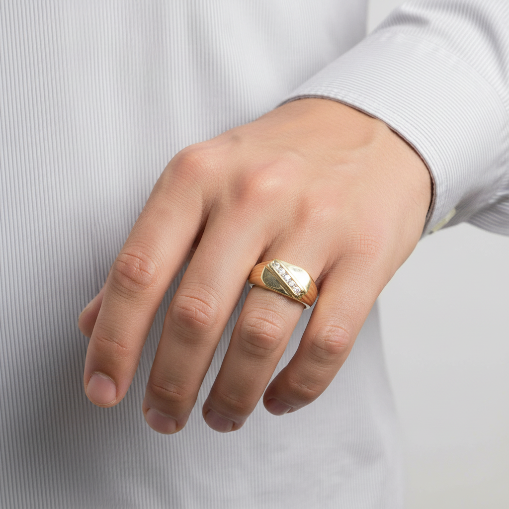 10K Yellow Gold Diamond Mens Ring - 0.15ct