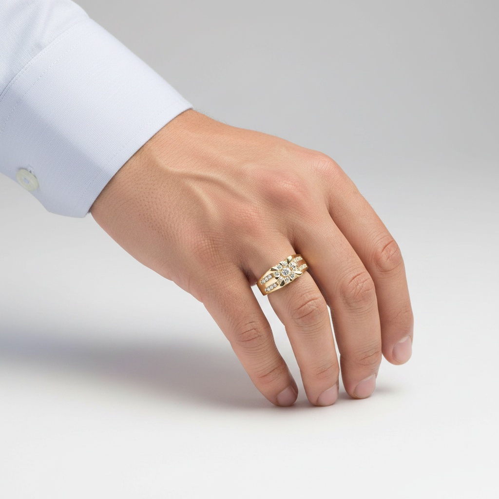 14K Yellow Gold Diamond Mens Ring - 0.80ct