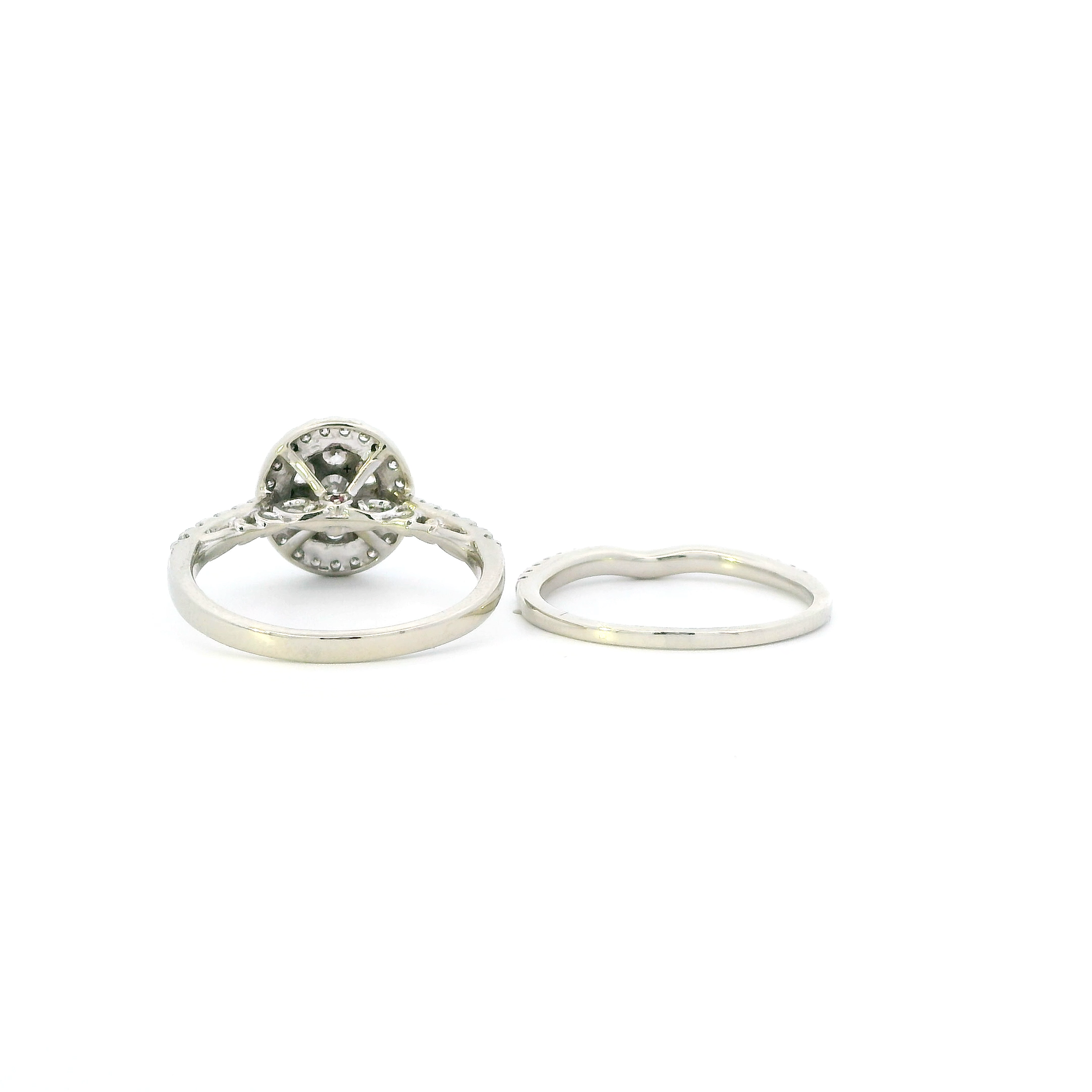 10K White Gold Lab Grown Diamond Womens Engagement & Wedding Ring Set - 1.04ct