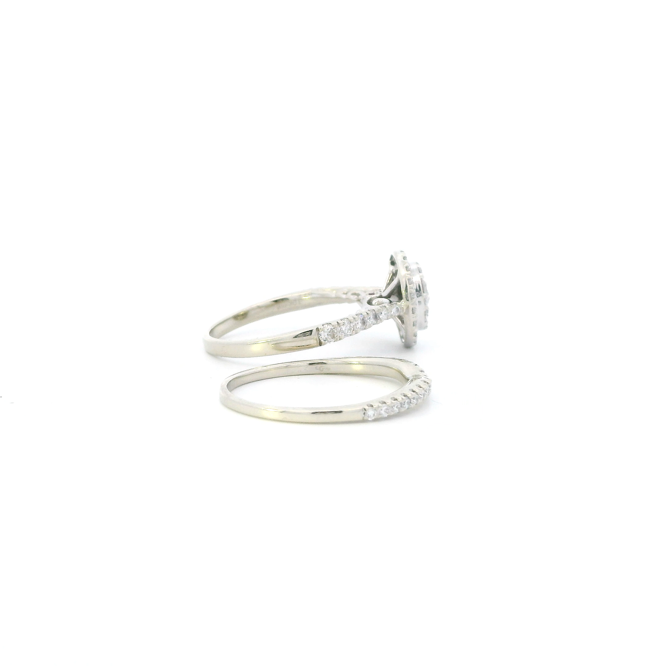 10K White Gold Lab Grown Diamond Womens Engagement & Wedding Ring Set - 1.04ct