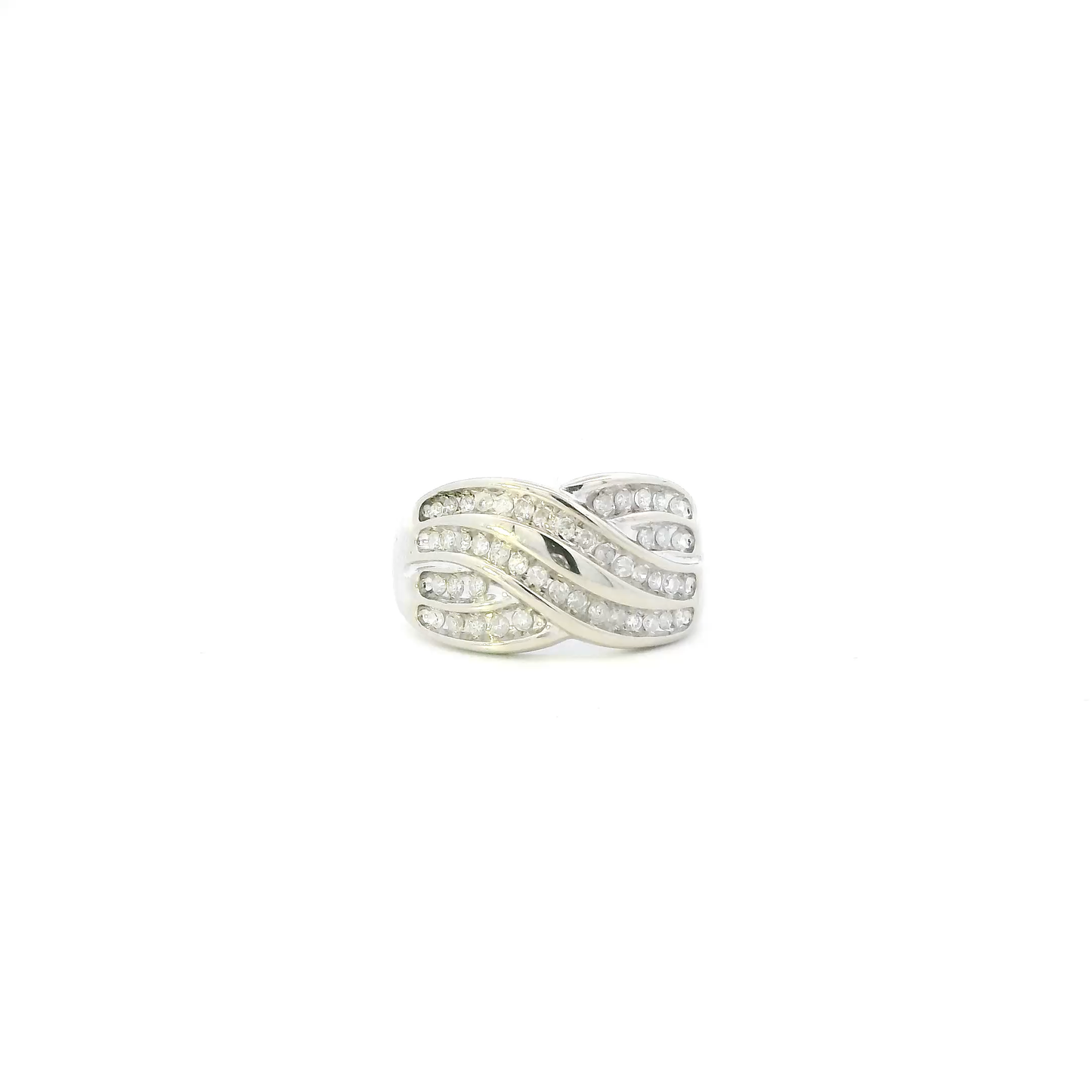 10K White Gold Diamond Criss Cross Womens Ring