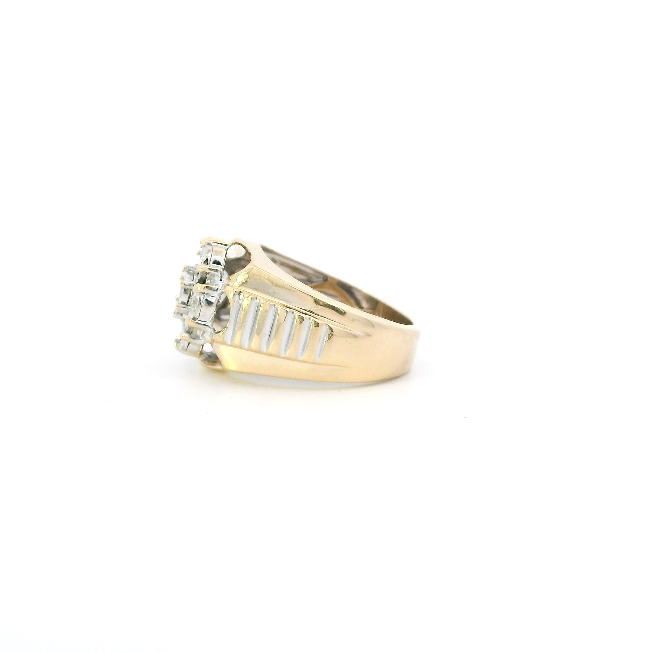 10K Yellow & White Gold Diamond Rolex Style Mens Ring - 0.70ct