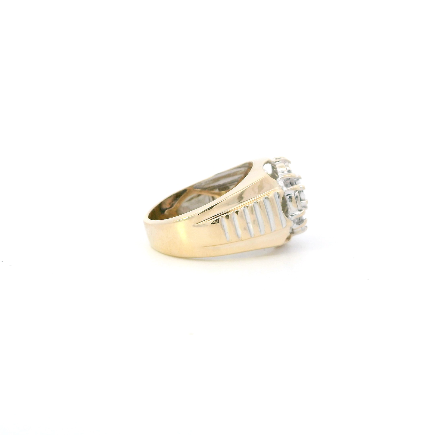 10K Yellow & White Gold Diamond Rolex Style Mens Ring - 0.70ct