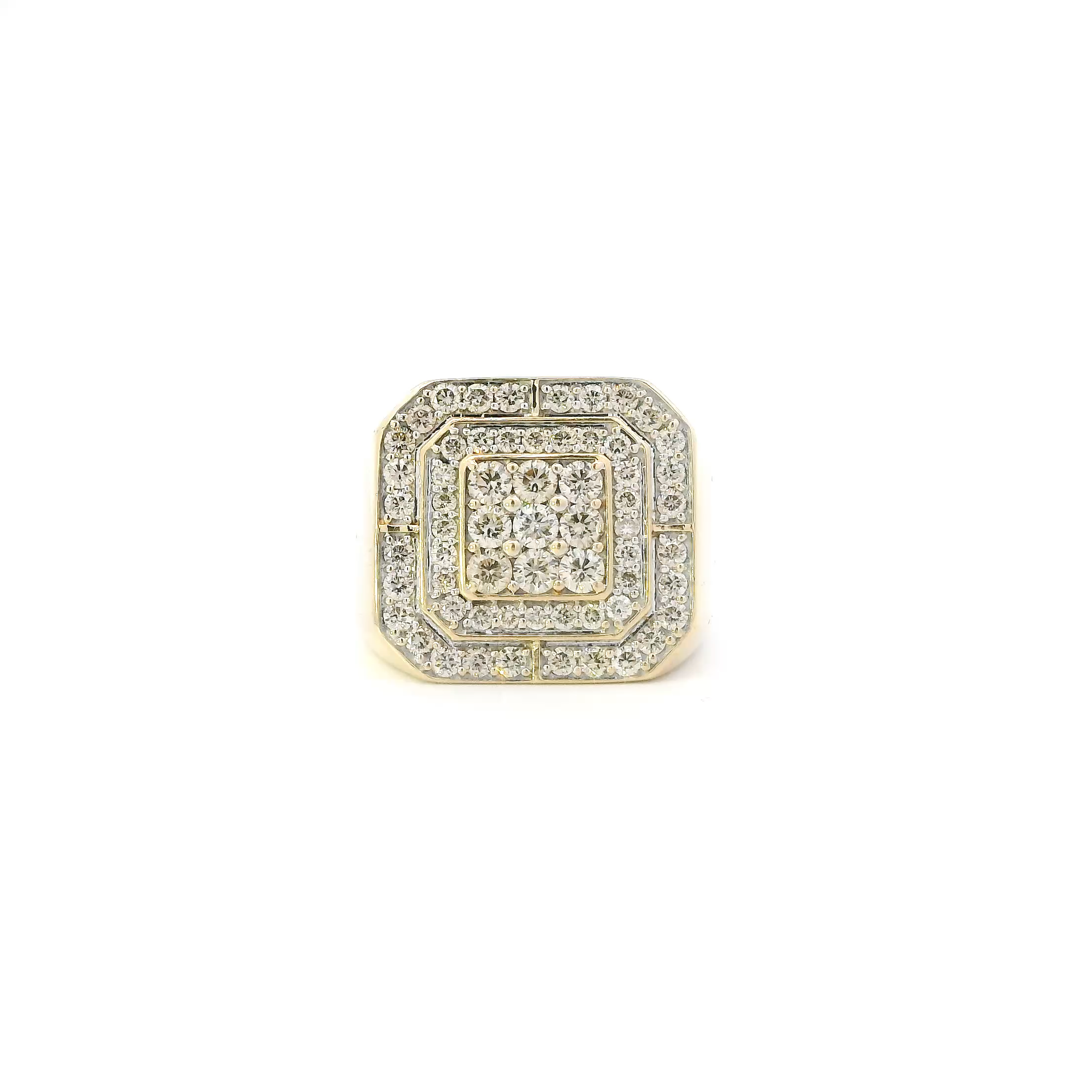 10K Yellow Gold Diamond Square Mens Ring - 2.02ct