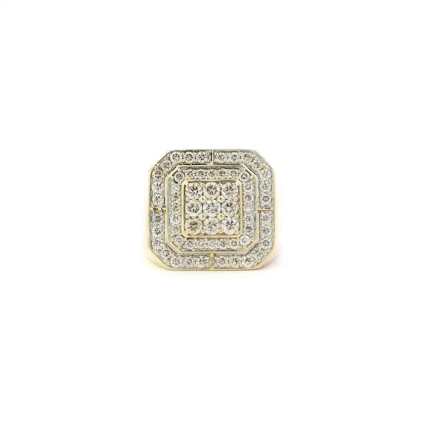10K Yellow Gold Diamond Square Mens Ring - 2.02ct