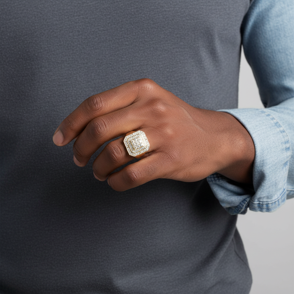 10K Yellow Gold Diamond Square Mens Ring - 2.02ct