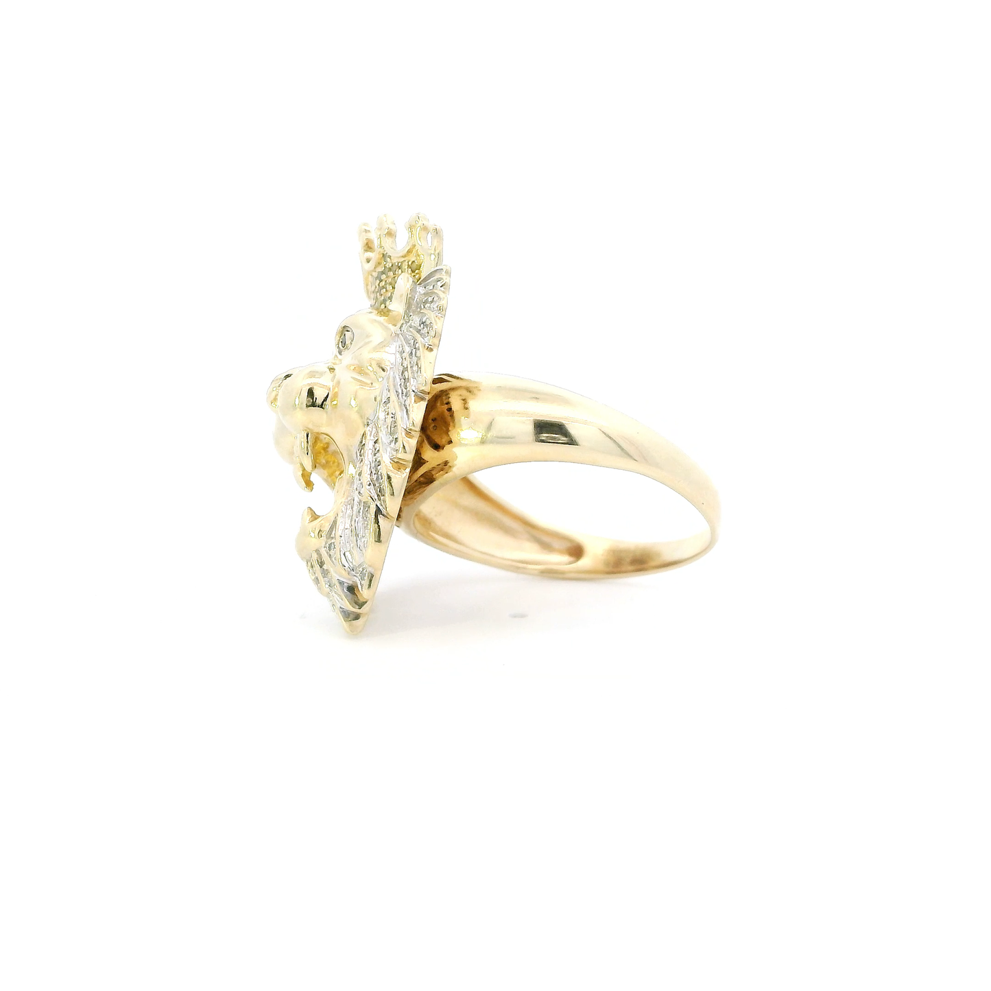 10K Yellow Gold Diamond Lion Mens Ring - 0.26ct