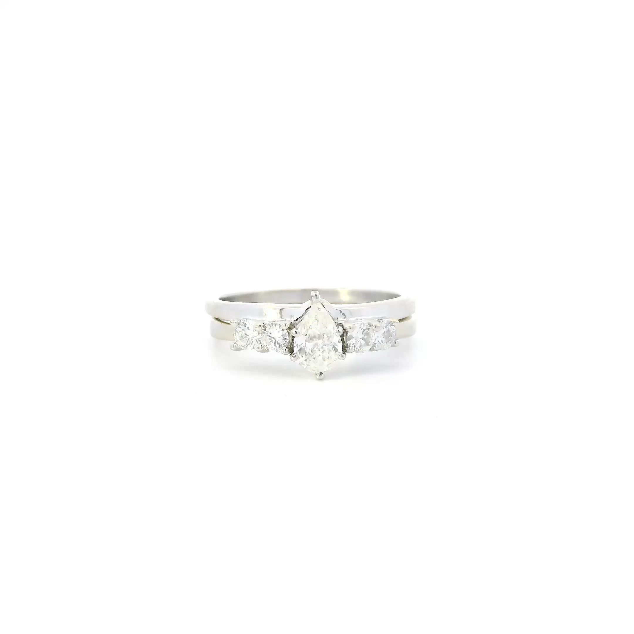 14K White Gold Diamond Womens Engagement & Wedding Ring Set - 1.15ct