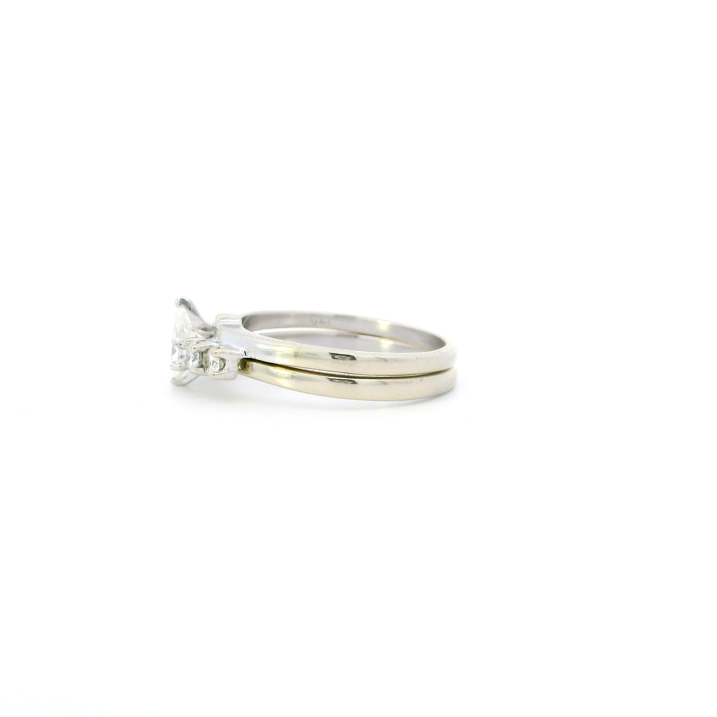 14K White Gold Diamond Womens Engagement & Wedding Ring Set - 1.15ct