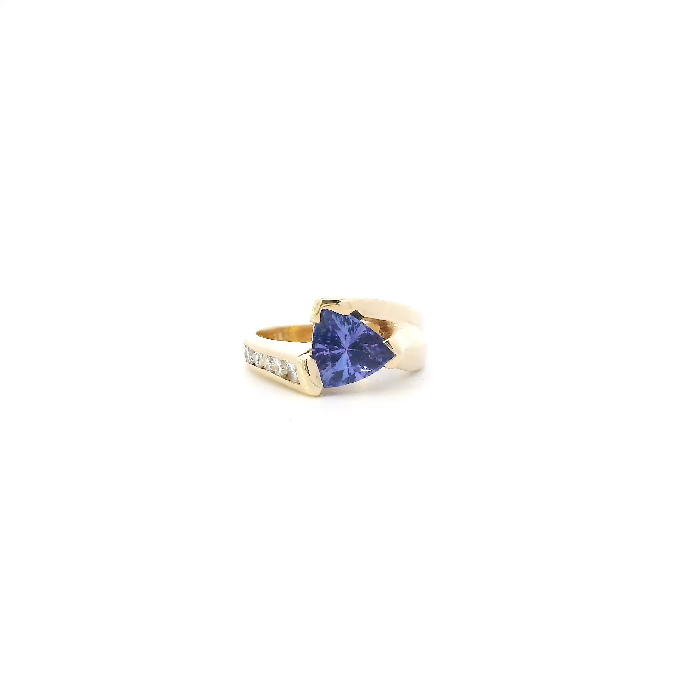 14K Yellow Gold Tanzanite & Diamond Womens Ring - 0.42ct