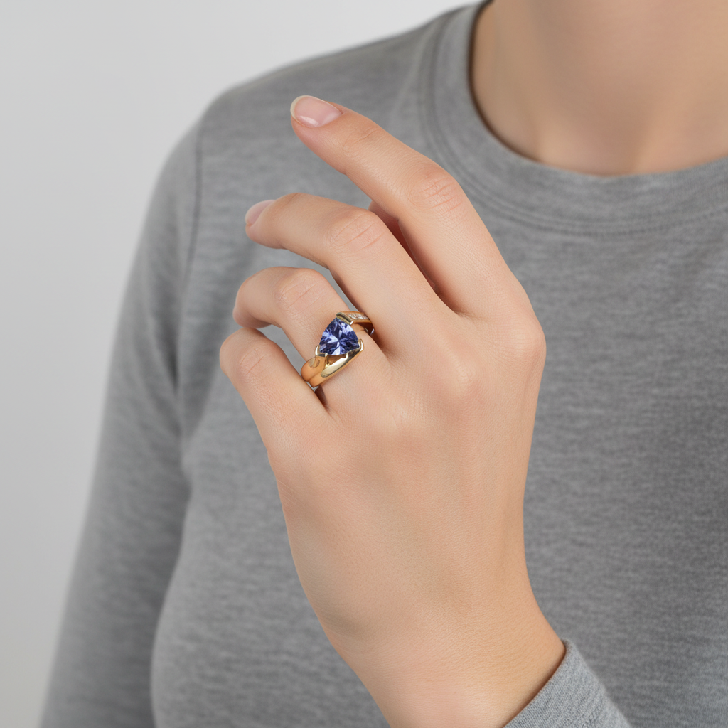 14K Yellow Gold Tanzanite & Diamond Womens Ring - 0.42ct