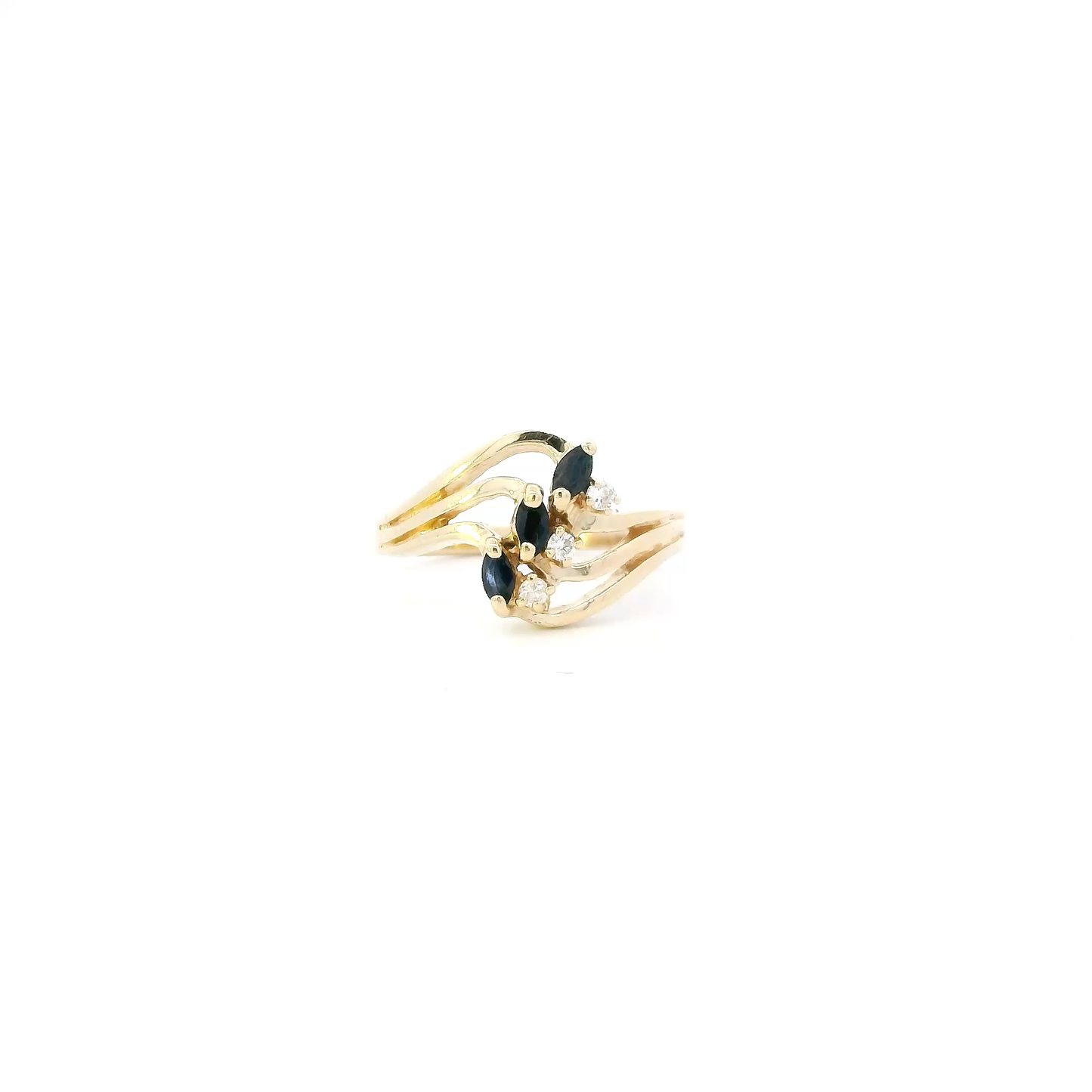 14K Yellow Gold Sapphire & Diamond Womens Ring - 0.06ct