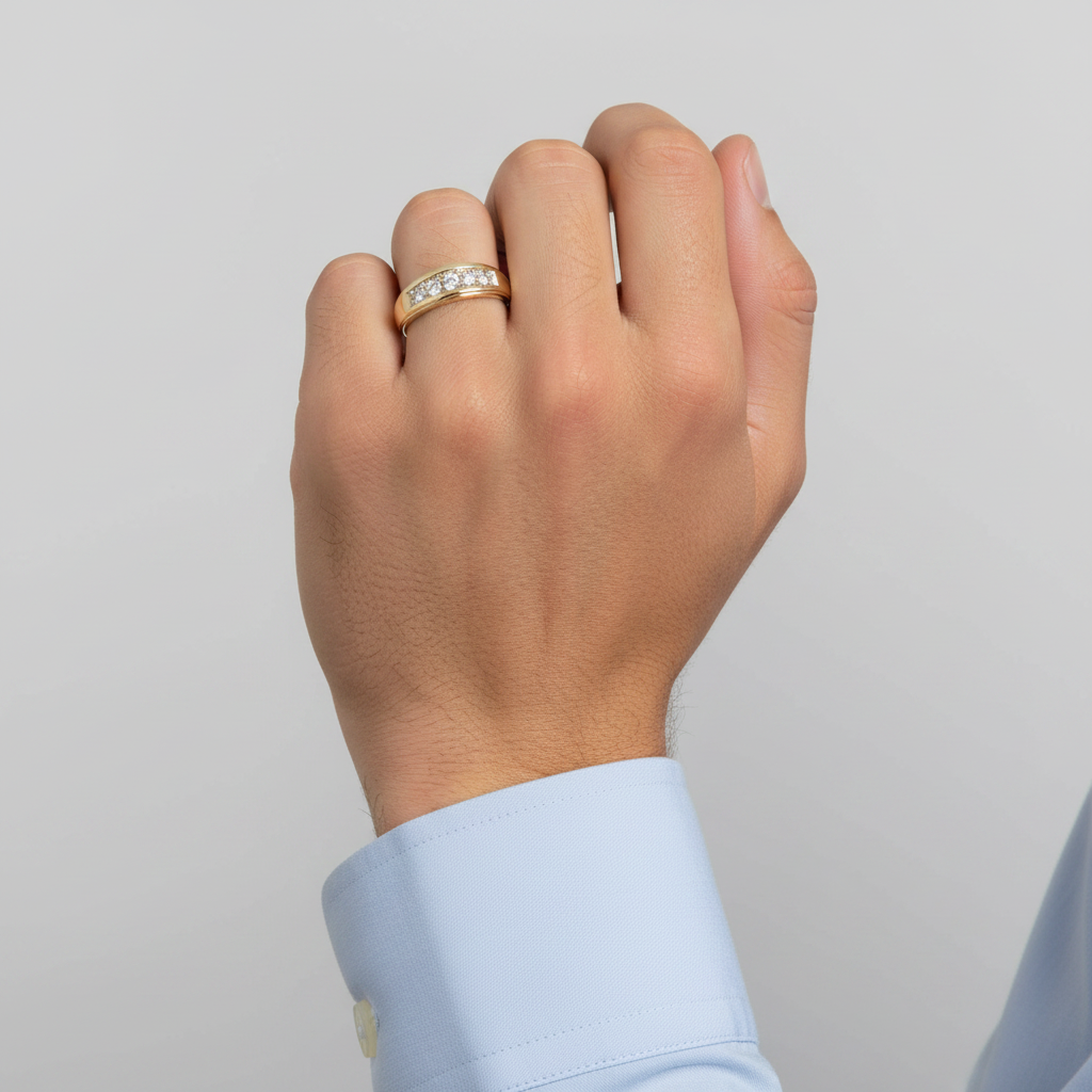 14K Yellow Gold Diamond Mens Band Ring - 0.72ct