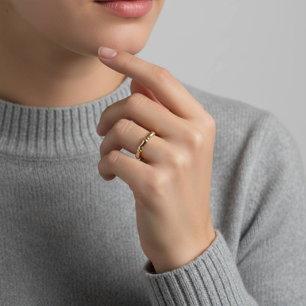 10K Yellow Gold Bamboo Band Womens Ring