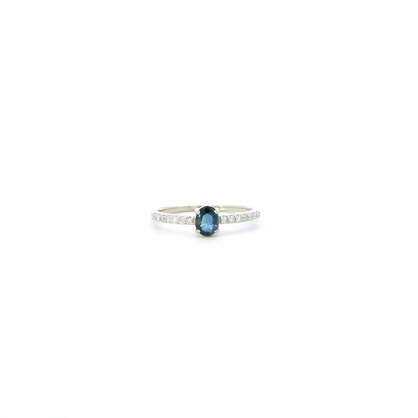14K White Gold Sapphire & Diamond Womens Ring - 0.14ct