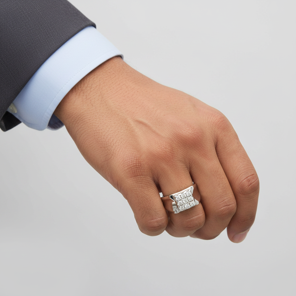 14K White Gold Diamond Mens Ring - 0.54ct