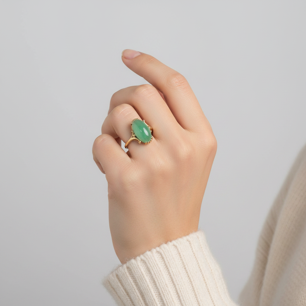14K Yellow Gold Jade Womens Ring