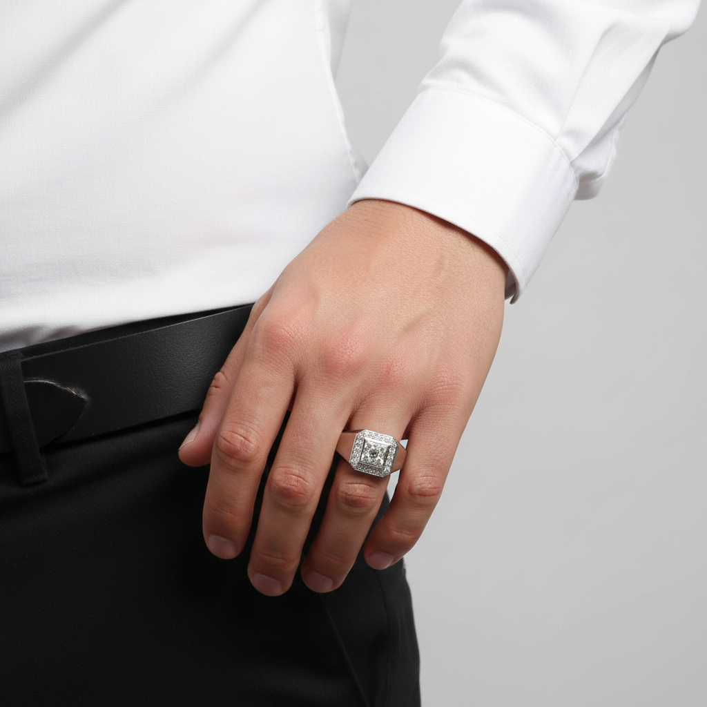 14K White Gold Diamond Mens Ring - 0.66ct