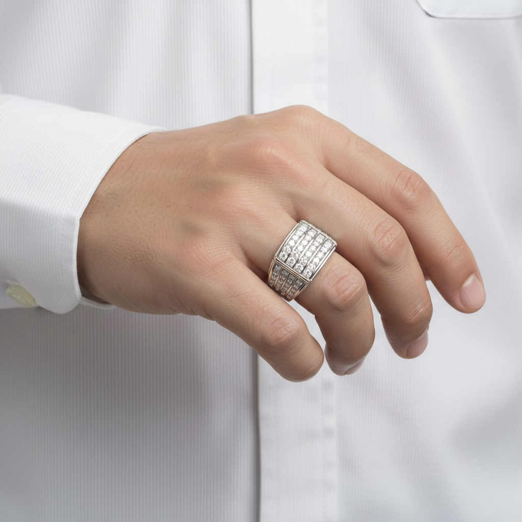 10K White Gold Diamond Mens Ring - 1.17ct