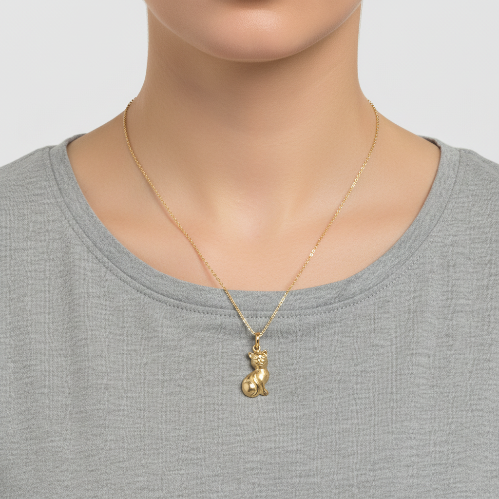 14K Yellow Gold Diamond Cut Cat Pendant
