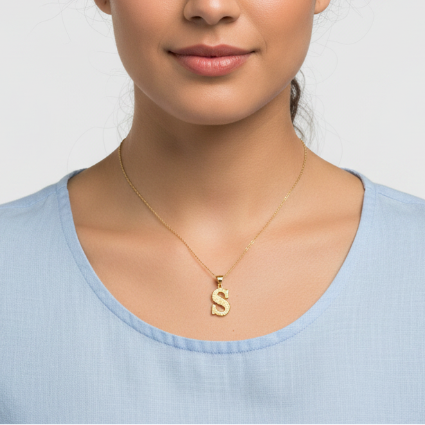 10K Yellow Gold Diamond Cut Letter "S" Pendant