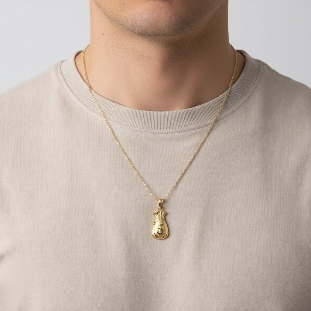 10K Yellow Gold Diamond Cut Money Bag Pendant